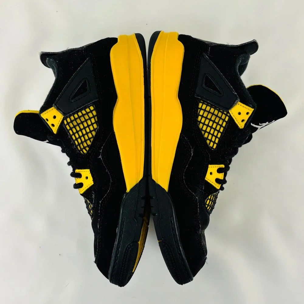 Nike Air Jordan 4 Retro Thunder Kids Size 3Y Black Yellow Sneakers BQ7670-017